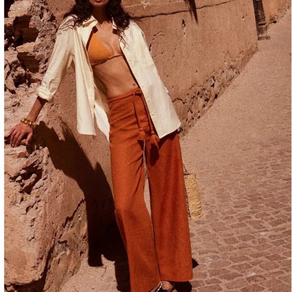 Reformation Avery Pant In Blood Orange Wide Leg Linen Size 2